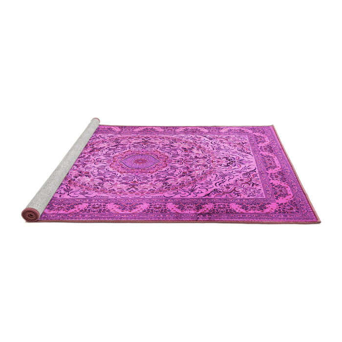 Sideview of Machine Washable Medallion Pink Traditional Rug, wshtr1868pnk