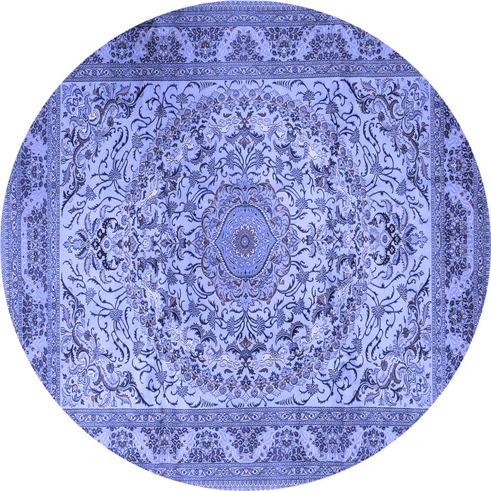 Round Machine Washable Medallion Blue Traditional Rug, wshtr1868blu
