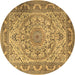 Round Machine Washable Medallion Brown Traditional Rug, wshtr1868brn