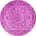 Round Machine Washable Medallion Pink Traditional Rug, wshtr1868pnk