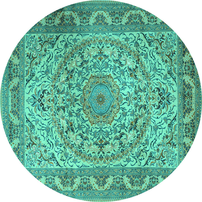 Round Medallion Turquoise Traditional Rug, tr1868turq