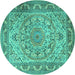 Round Medallion Turquoise Traditional Rug, tr1868turq