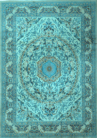 Medallion Light Blue Traditional Rug, tr1868lblu