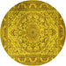 Round Machine Washable Medallion Yellow Traditional Rug, wshtr1868yw