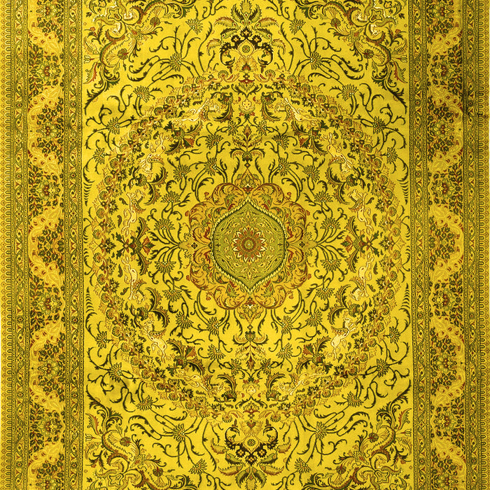 Machine Washable Medallion Yellow Traditional Rug, wshtr1868yw