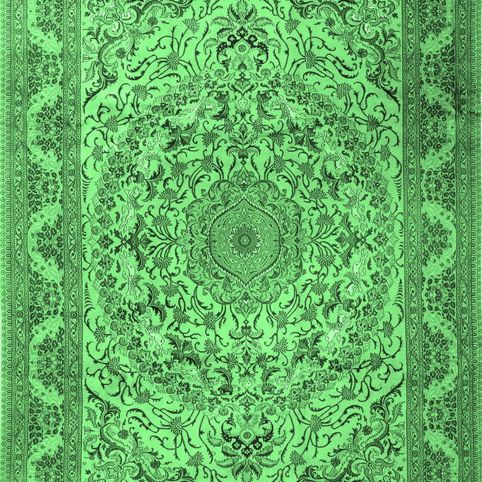 Machine Washable Medallion Emerald Green Traditional Area Rugs, wshtr1868emgrn