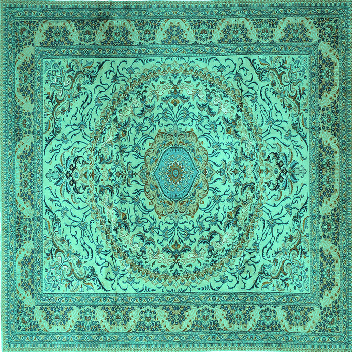 Square Medallion Turquoise Traditional Rug, tr1868turq