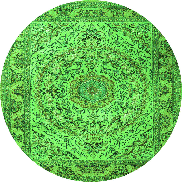 Square Medallion Green Traditional Rug, tr1868grn