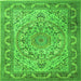 Round Machine Washable Medallion Green Traditional Area Rugs, wshtr1868grn