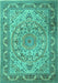 Machine Washable Medallion Turquoise Traditional Area Rugs, wshtr1868turq
