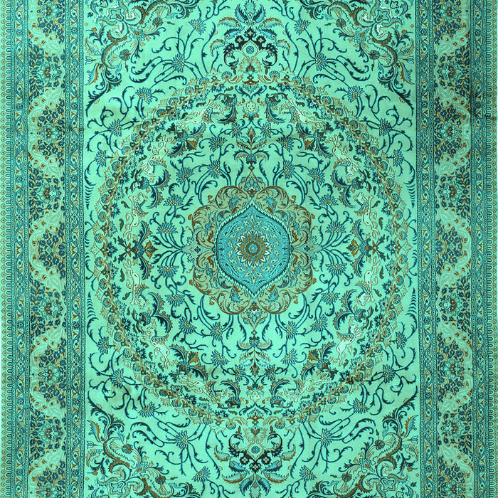 Machine Washable Medallion Turquoise Traditional Area Rugs, wshtr1868turq