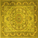 Square Machine Washable Medallion Yellow Traditional Rug, wshtr1868yw