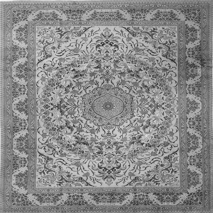 Round Machine Washable Medallion Gray Traditional Rug, wshtr1868gry