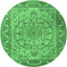 Round Machine Washable Medallion Emerald Green Traditional Area Rugs, wshtr1868emgrn