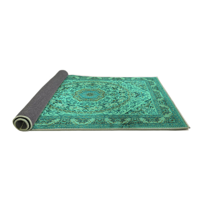 Sideview of Medallion Turquoise Traditional Rug, tr1868turq