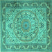 Square Machine Washable Medallion Turquoise Traditional Area Rugs, wshtr1868turq
