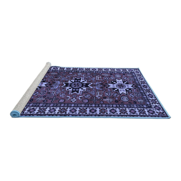 Sideview of Machine Washable Persian Blue Traditional Rug, wshtr1869blu
