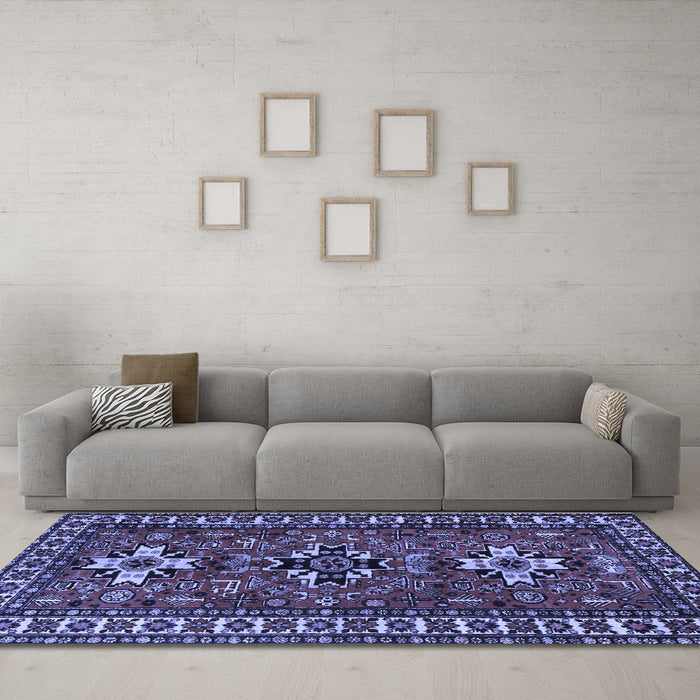 Machine Washable Persian Blue Traditional Rug in a Living Room, wshtr1869blu