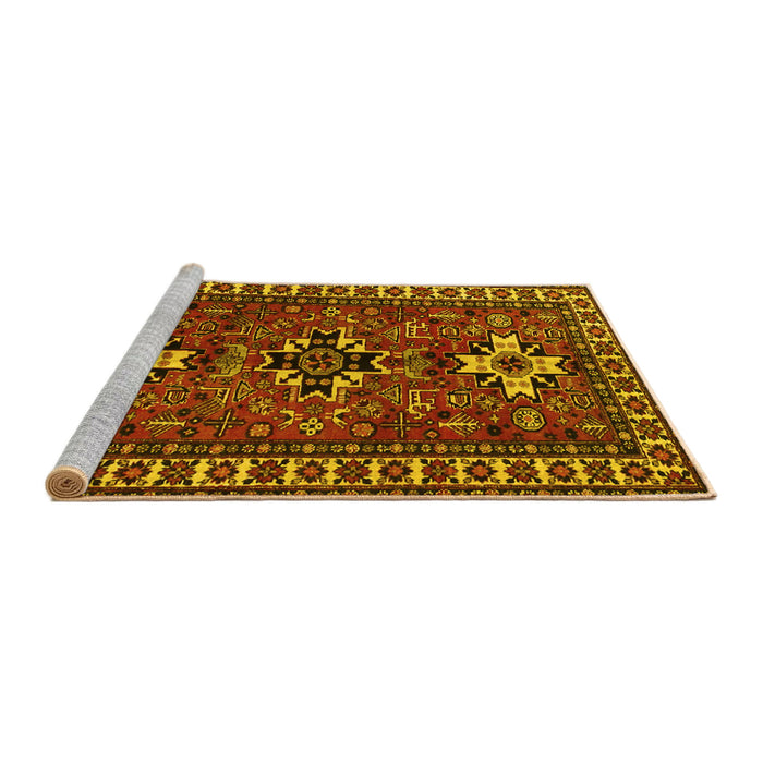 Sideview of Machine Washable Persian Yellow Traditional Rug, wshtr1869yw