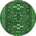 Round Machine Washable Persian Emerald Green Traditional Area Rugs, wshtr1869emgrn