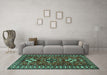 Machine Washable Persian Turquoise Traditional Area Rugs in a Living Room,, wshtr1869turq