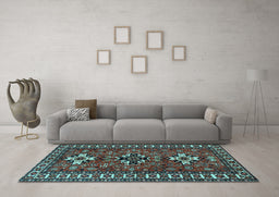 Machine Washable Persian Light Blue Traditional Rug in a Living Room, wshtr1869lblu