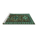 Sideview of Machine Washable Persian Turquoise Traditional Area Rugs, wshtr1869turq