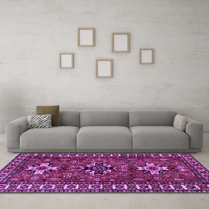 Machine Washable Persian Purple Traditional Area Rugs in a Living Room, wshtr1869pur