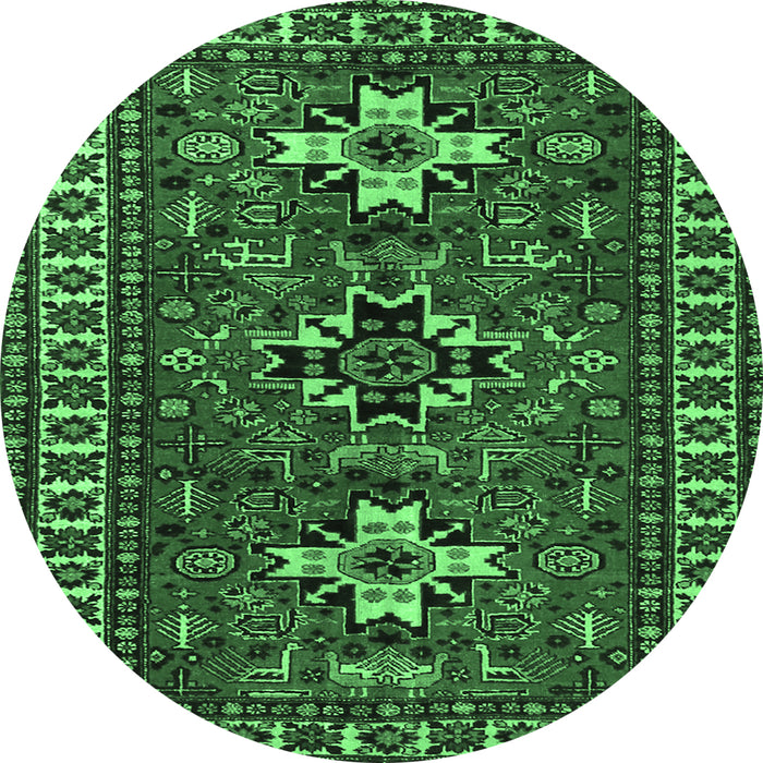 Round Persian Emerald Green Traditional Rug, tr1869emgrn