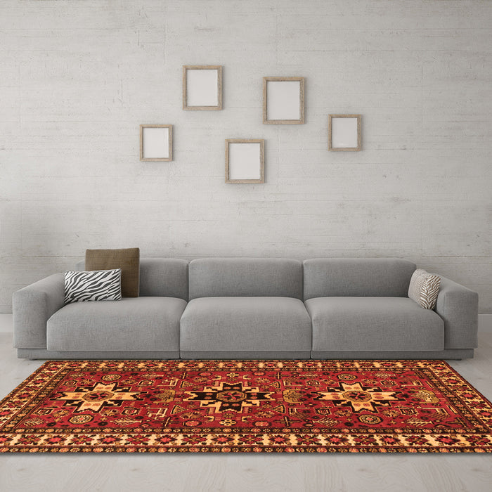 Machine Washable Persian Orange Traditional Area Rugs in a Living Room, wshtr1869org