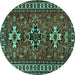 Round Machine Washable Persian Turquoise Traditional Area Rugs, wshtr1869turq