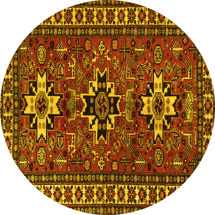 Round Machine Washable Persian Yellow Traditional Rug, wshtr1869yw