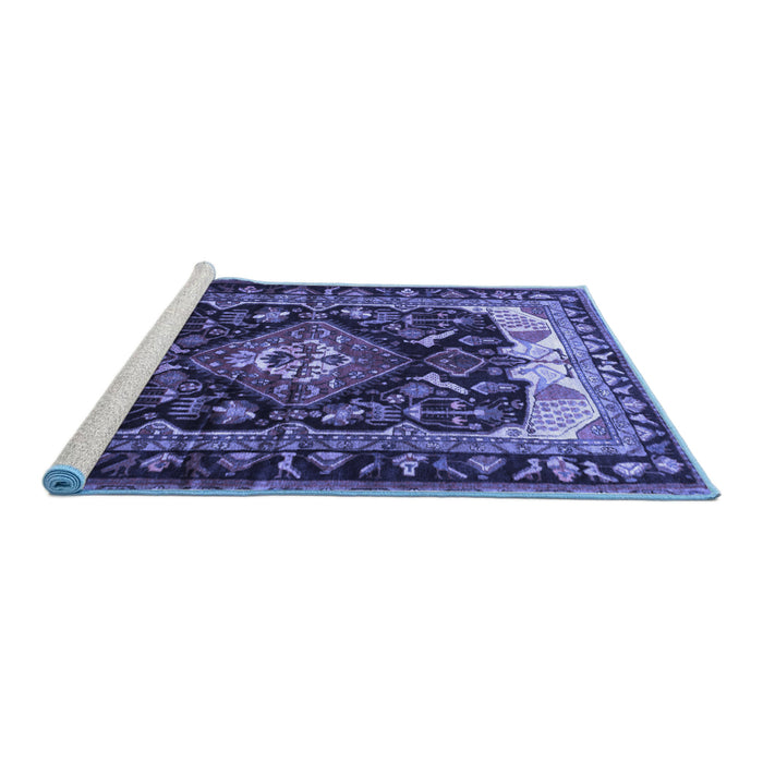Sideview of Machine Washable Persian Blue Traditional Rug, wshtr186blu