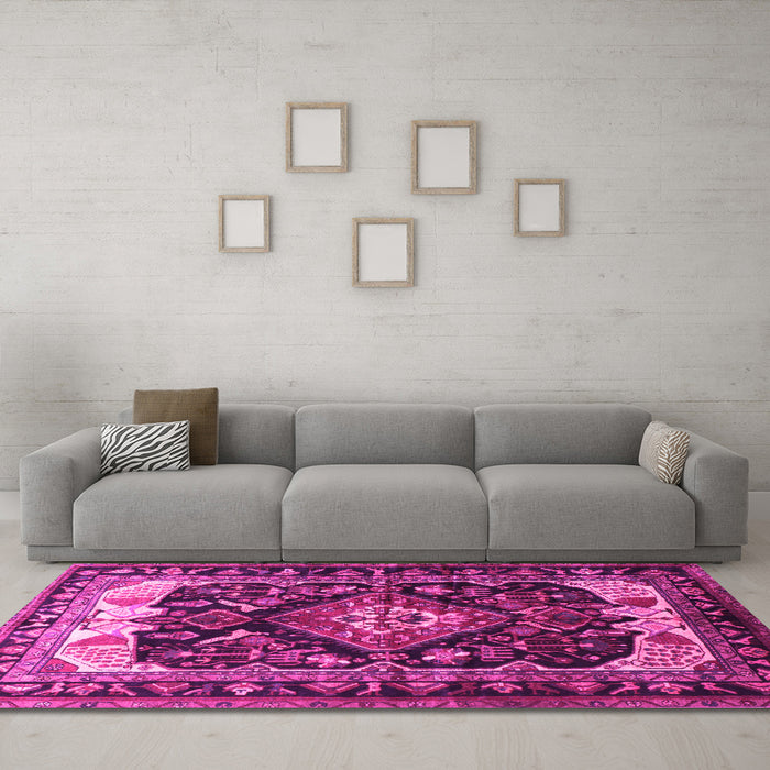 Machine Washable Persian Pink Traditional Rug in a Living Room, wshtr186pnk