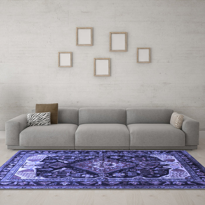 Machine Washable Persian Blue Traditional Rug in a Living Room, wshtr186blu
