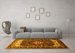 Machine Washable Persian Yellow Traditional Rug in a Living Room, wshtr186yw