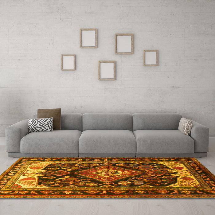 Machine Washable Persian Yellow Traditional Rug in a Living Room, wshtr186yw