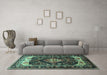 Machine Washable Persian Turquoise Traditional Area Rugs in a Living Room,, wshtr186turq