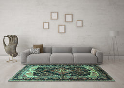 Machine Washable Persian Turquoise Traditional Area Rugs in a Living Room,, wshtr186turq