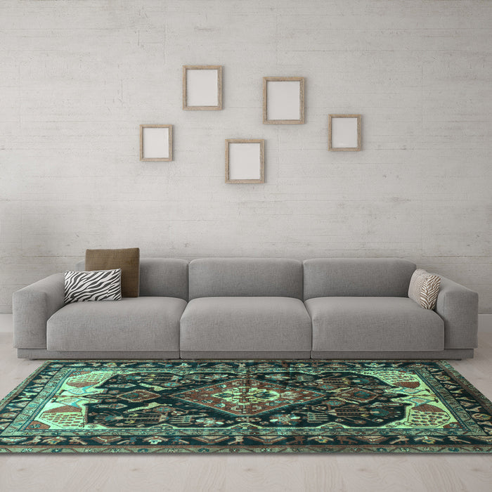 Machine Washable Persian Turquoise Traditional Area Rugs in a Living Room,, wshtr186turq