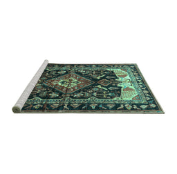 Sideview of Machine Washable Persian Turquoise Traditional Area Rugs, wshtr186turq