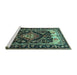 Sideview of Machine Washable Persian Turquoise Traditional Area Rugs, wshtr186turq