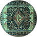 Round Machine Washable Persian Turquoise Traditional Area Rugs, wshtr186turq