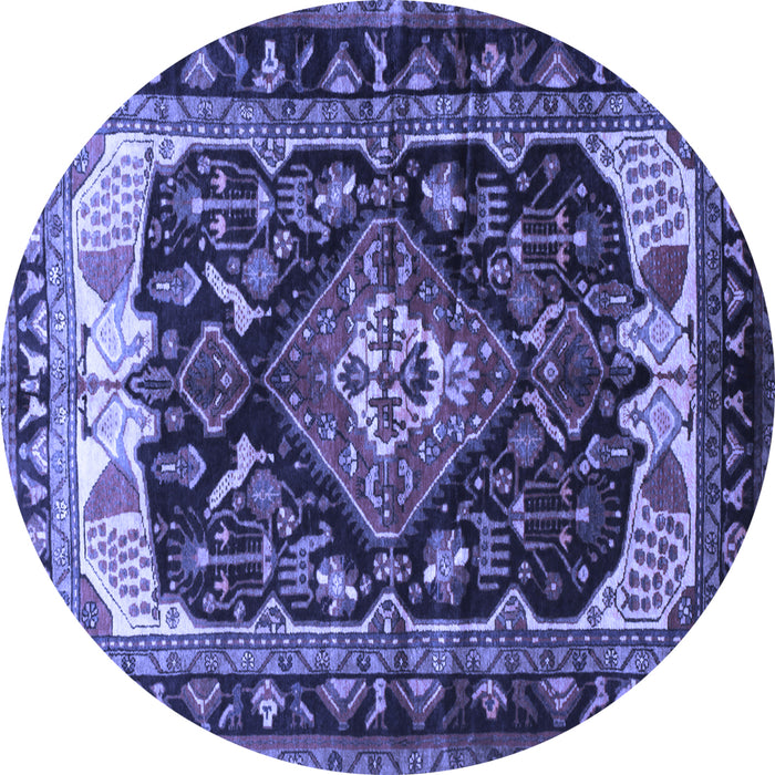 Round Machine Washable Persian Blue Traditional Rug, wshtr186blu