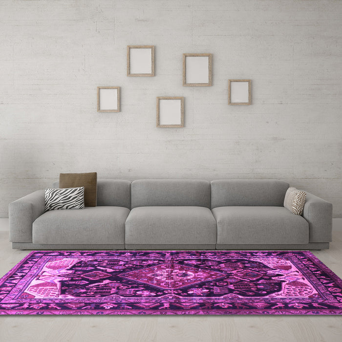 Machine Washable Persian Purple Traditional Area Rugs in a Living Room, wshtr186pur