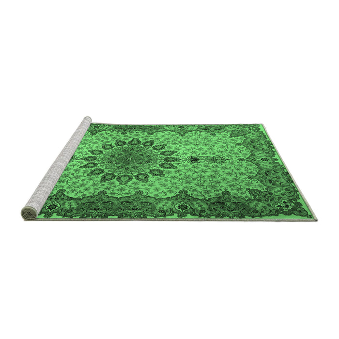 Sideview of Machine Washable Persian Emerald Green Traditional Area Rugs, wshtr1870emgrn