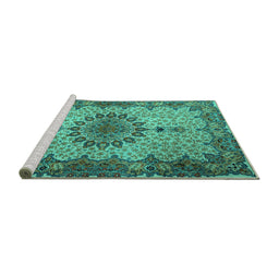 Sideview of Machine Washable Persian Turquoise Traditional Area Rugs, wshtr1870turq