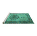 Sideview of Machine Washable Persian Turquoise Traditional Area Rugs, wshtr1870turq