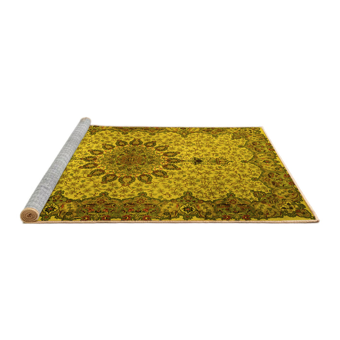Sideview of Machine Washable Persian Yellow Traditional Rug, wshtr1870yw