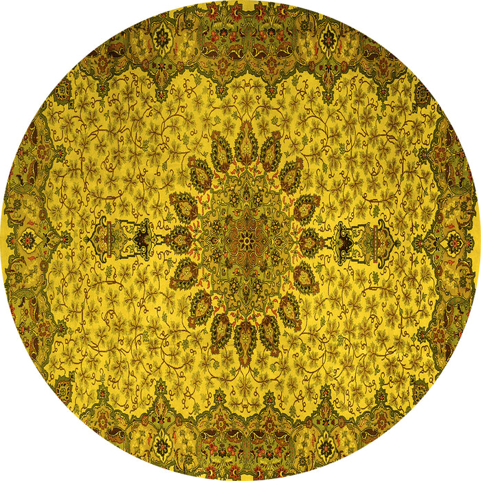 Round Machine Washable Persian Yellow Traditional Rug, wshtr1870yw